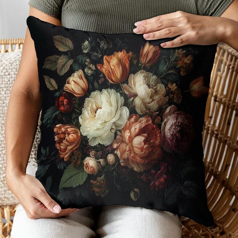 RBAFAO Vintage Floral Throw Pillow Covers, Vintage Flower Pattern Double Sided Cushion Cover, Indoor and Outdoor Home Art Decor Pillowcase for Sofa or Bedroom Decor 18x18inches (Black, 18x18inches) - Image 5